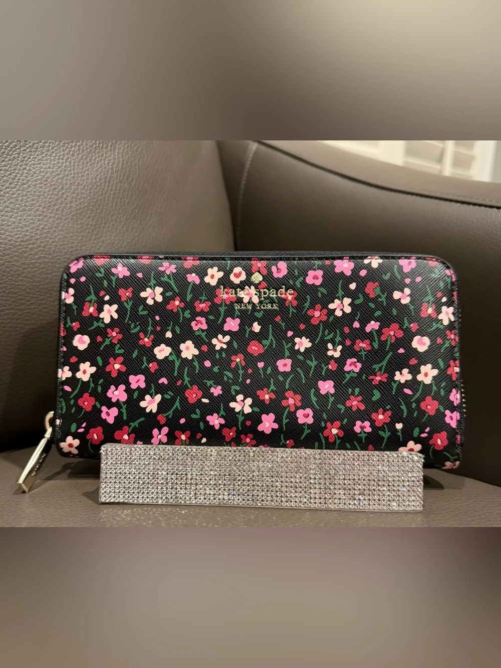 kate spade Black Floral Zip Around Wallet